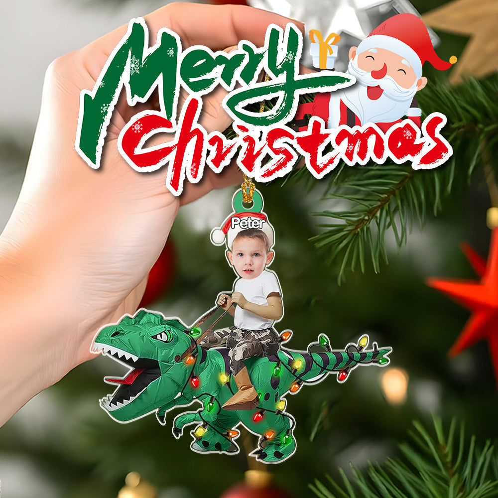 Personalized Cute Kid Rides The Dinosaurus Ornament Christmas Gift for Kids