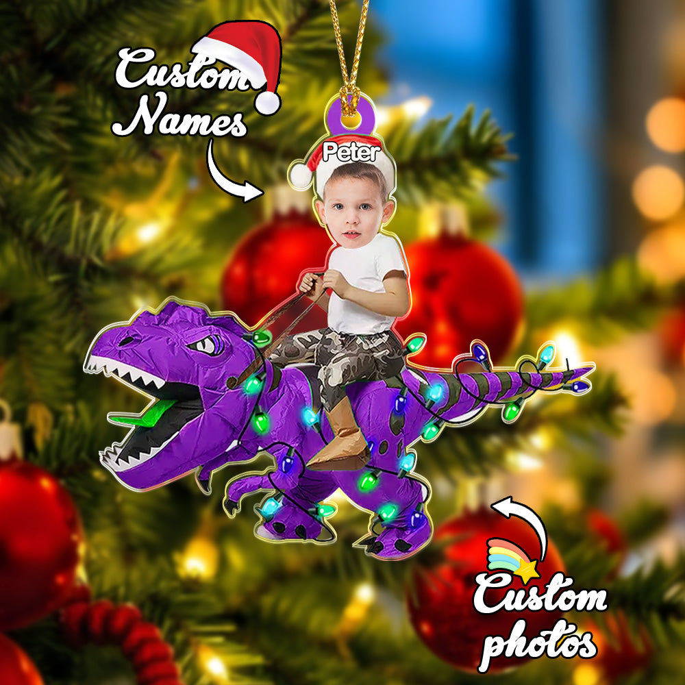 Personalized Cute Kid Rides The Dinosaurus Ornament Christmas Gift for Kids