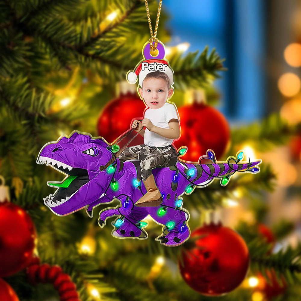 Personalized Cute Kid Rides The Dinosaurus Ornament Christmas Gift for Kids