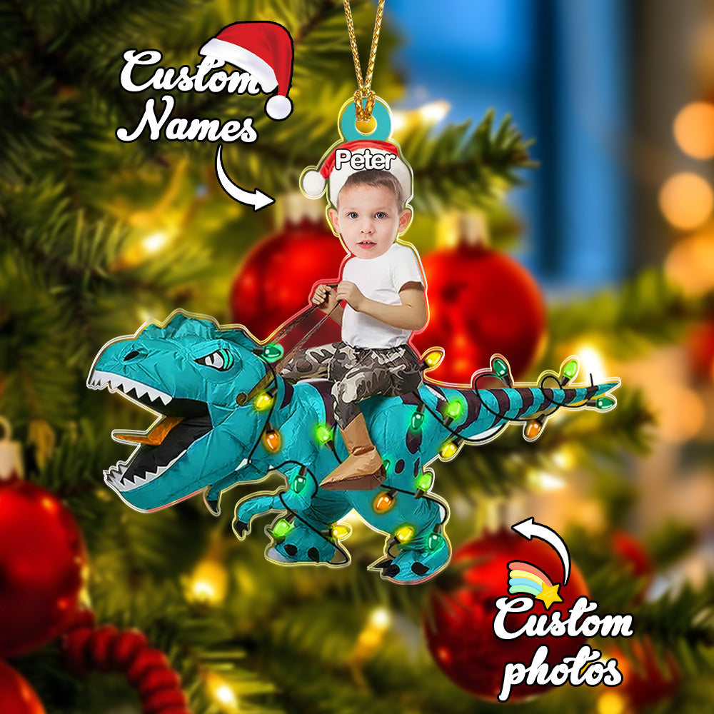 Personalized Cute Kid Rides The Dinosaurus Ornament Christmas Gift for Kids