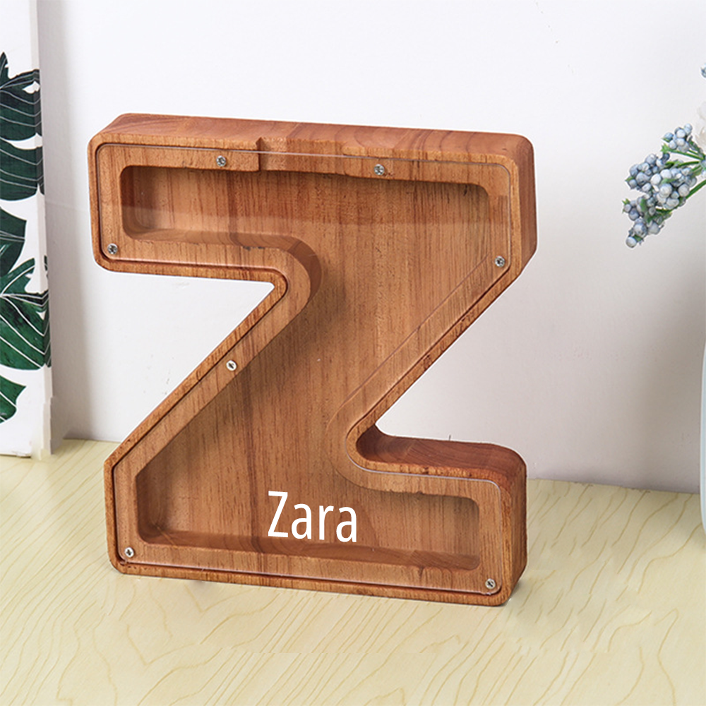 Personalized Letter Piggy Bank Custom Name Wooden Engraved Letter Money Box Gift for Kids