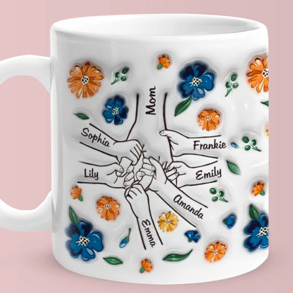 Custom Name Holding Hand Family 3D Mug Personalized Gift