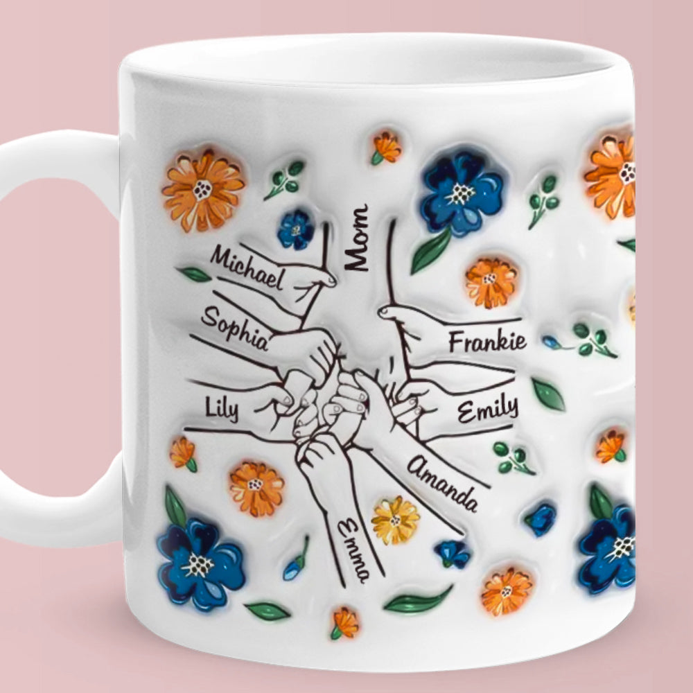 Hold My Hand, Hold My Heart - Family Personalized Custom 3D Inflated Effect Printed Mug - Mother's Day, Gift For Mom, Grandma
