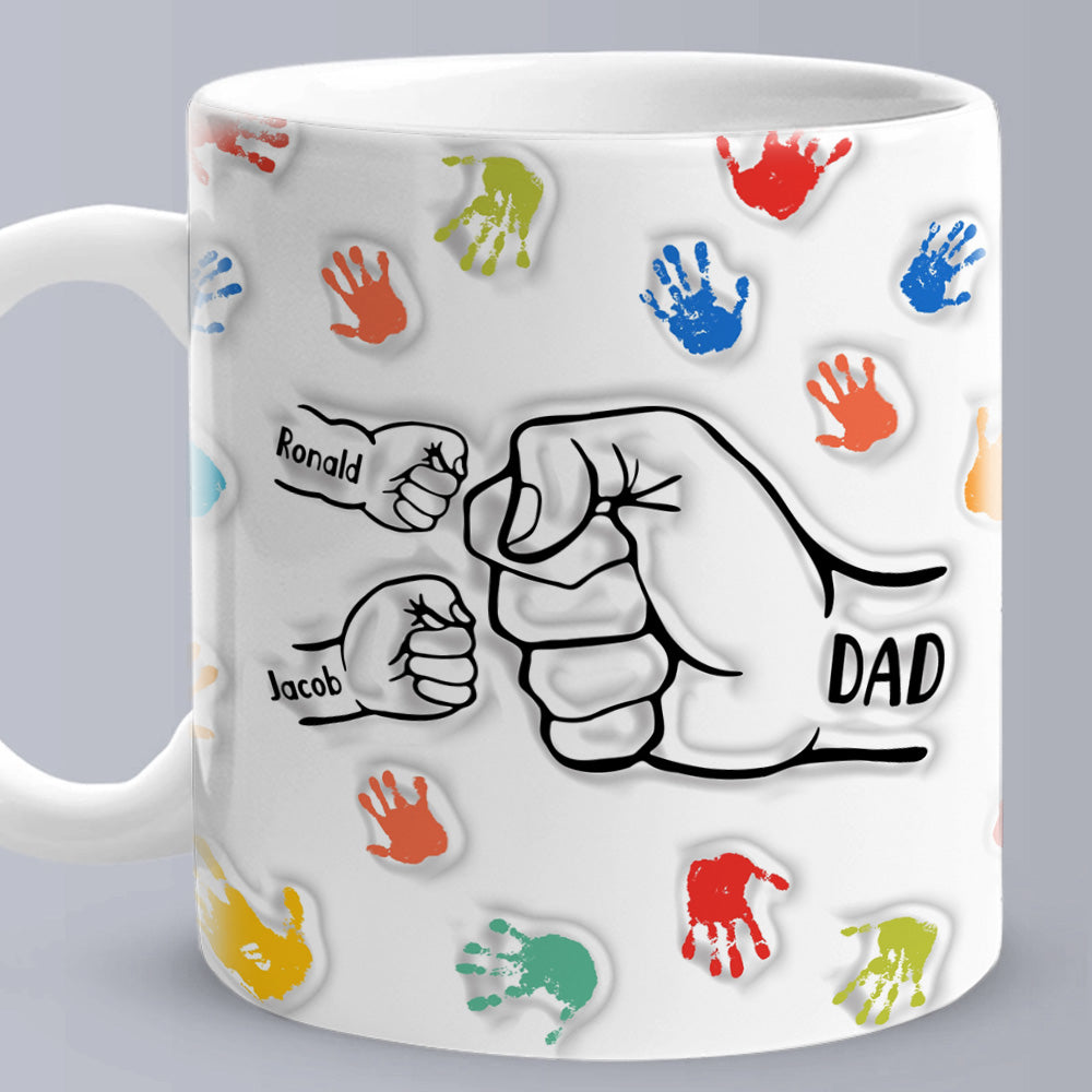 Personalized Custom Names 3D Inflated Effect Printed Mug Gift for Dad Grandpa