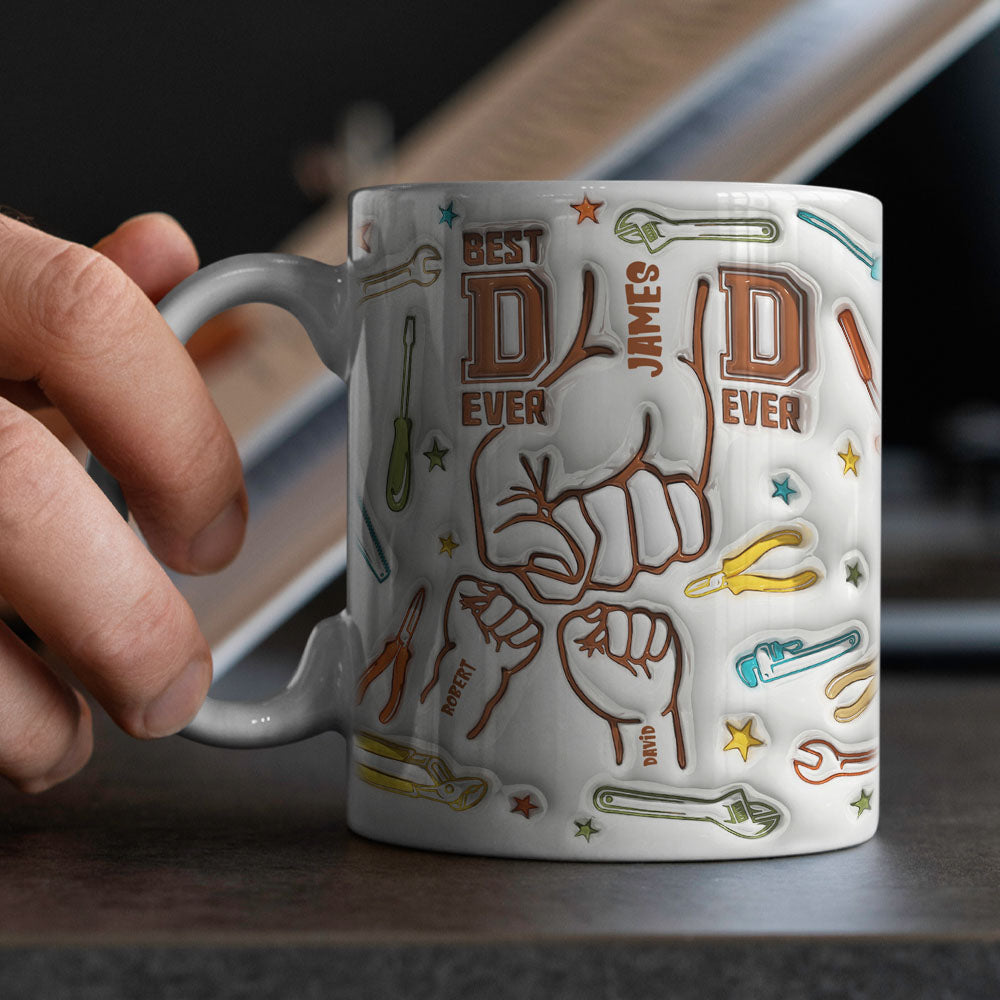 Gifts for Dad Personalized Names Custom 1-6 Kids 3D Inflated Effect Printed Mug Happy Father's Day