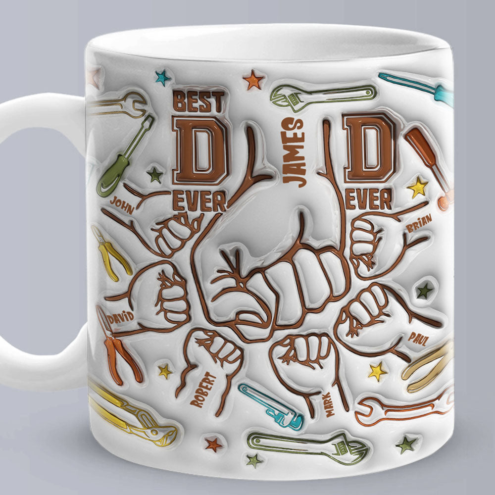 Gifts for Dad Personalized Names Custom 1-6 Kids 3D Inflated Effect Printed Mug Happy Father's Day