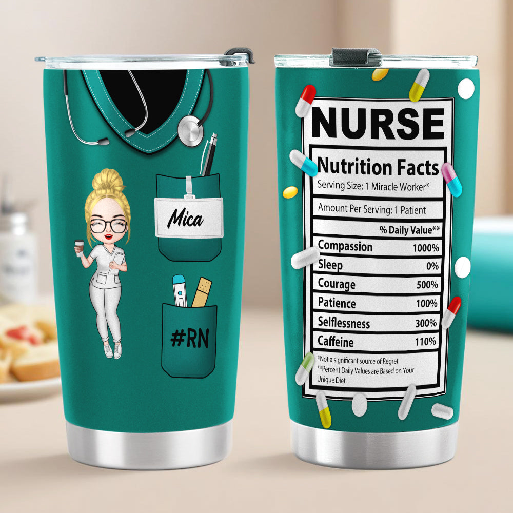 Personalized Nurse Tumbler Gifts for Nurses, Custom Nurse Nutrition Fact Tumbler Cup