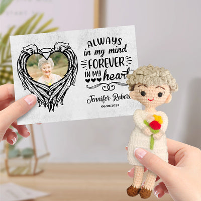 Personalized Crochet Doll Gifts Handmade Mini Look alike Dolls with Custom Memorial Card Always in My Mind - mysiliconefoodbag