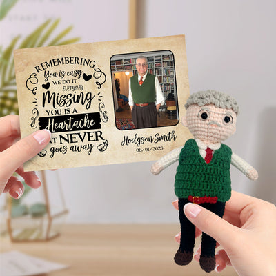Personalized Crochet Doll from Photo Gifts Handmade Look alike Dolls with Custom Name and Date Memorial Card - mysiliconefoodbag