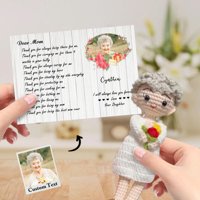 Custom Crochet Doll from Photo Handmade Look alike Dolls with Personalized Name Card Gifts for Mom