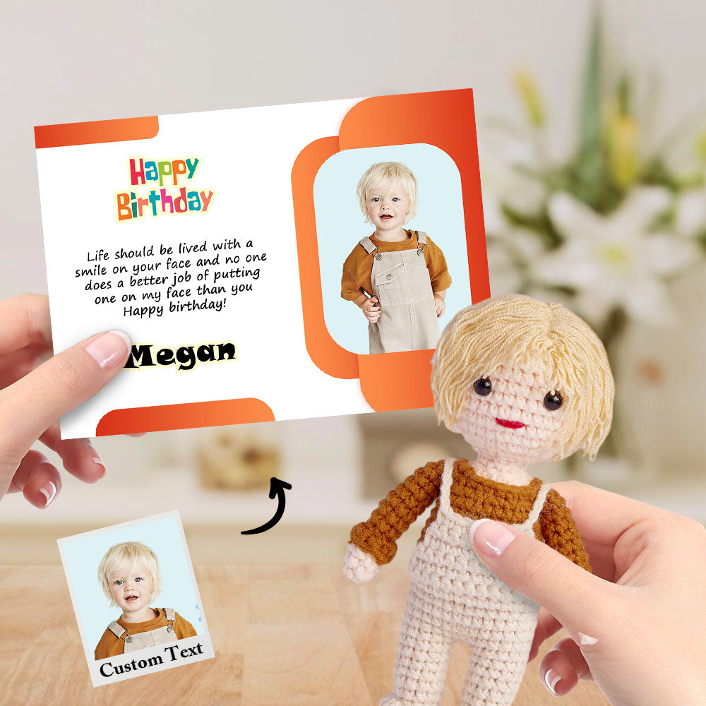 Birthday Gifts for Kids Custom Crochet Doll from Photo Handmade Look alike Dolls with Personalized Name Card