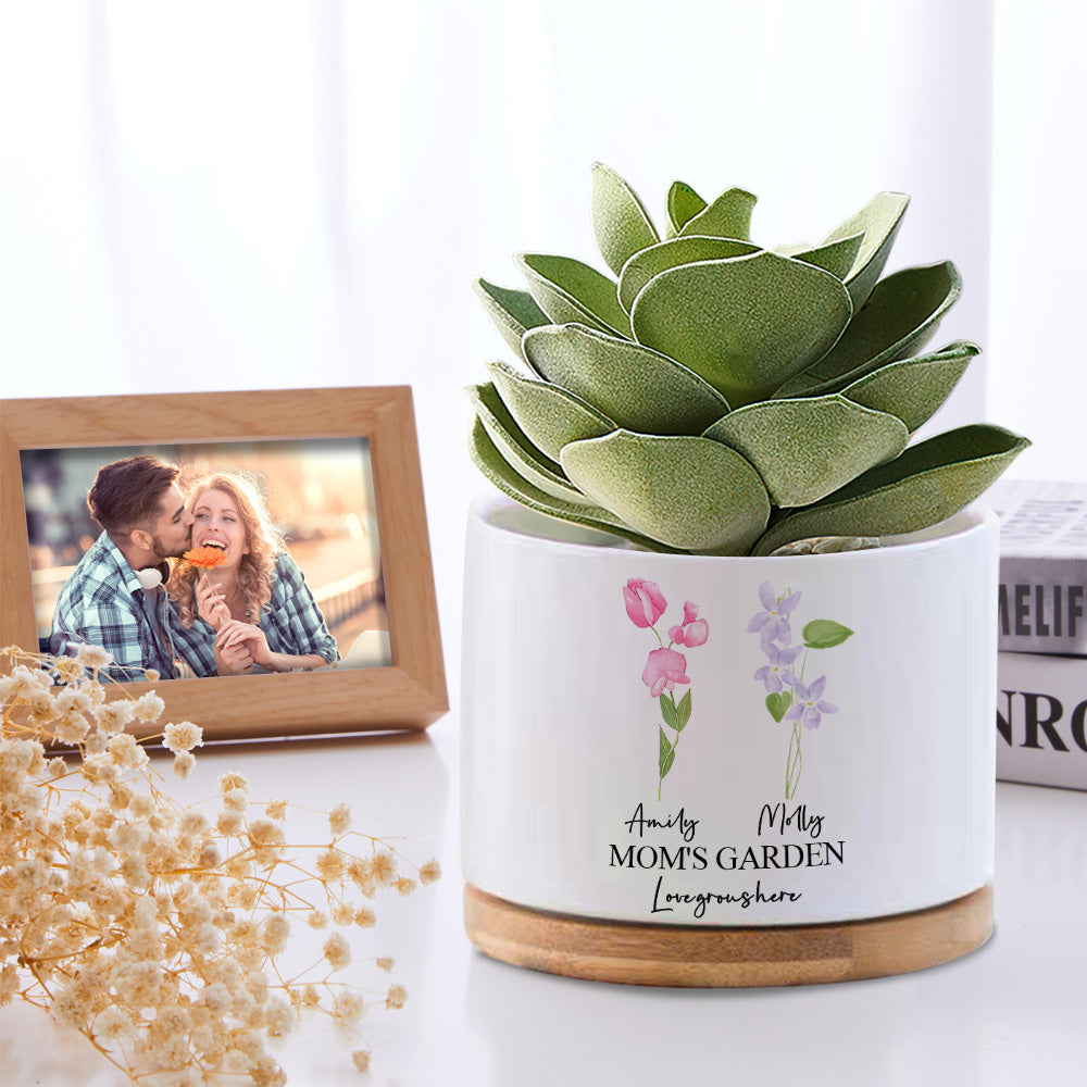 Custom Birth Flowers Planter Pot Personalized Name Ceramic Succulent Plant Pot