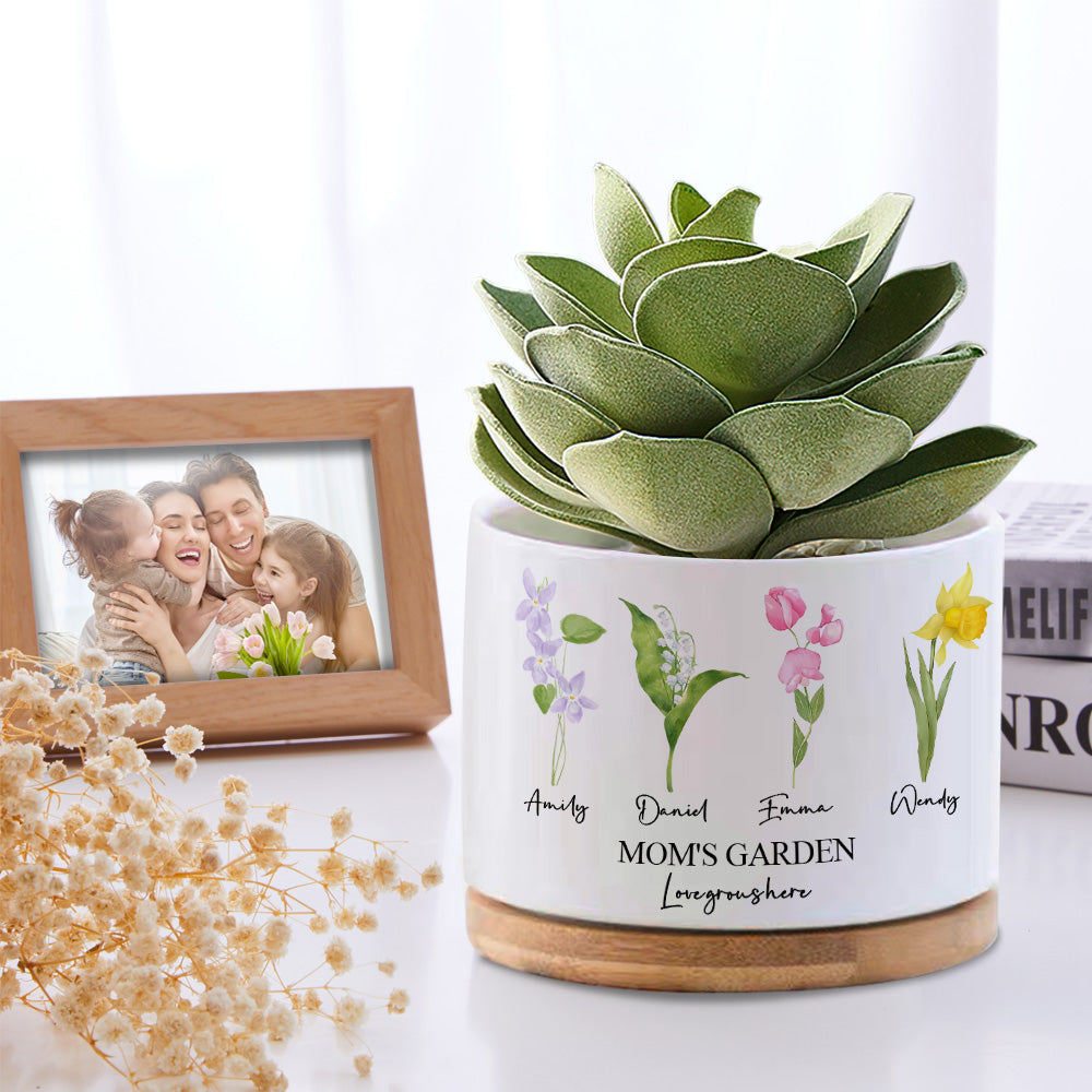 Custom Birth Flowers Planter Pot Personalized Name Ceramic Succulent Plant Pot