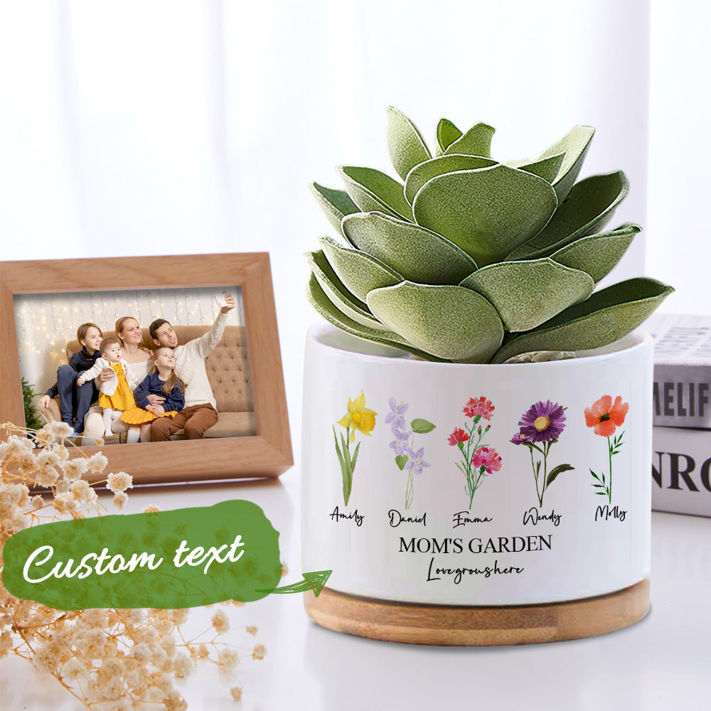 Custom Birth Flowers Planter Pot Personalized Name Ceramic Succulent Plant Pot