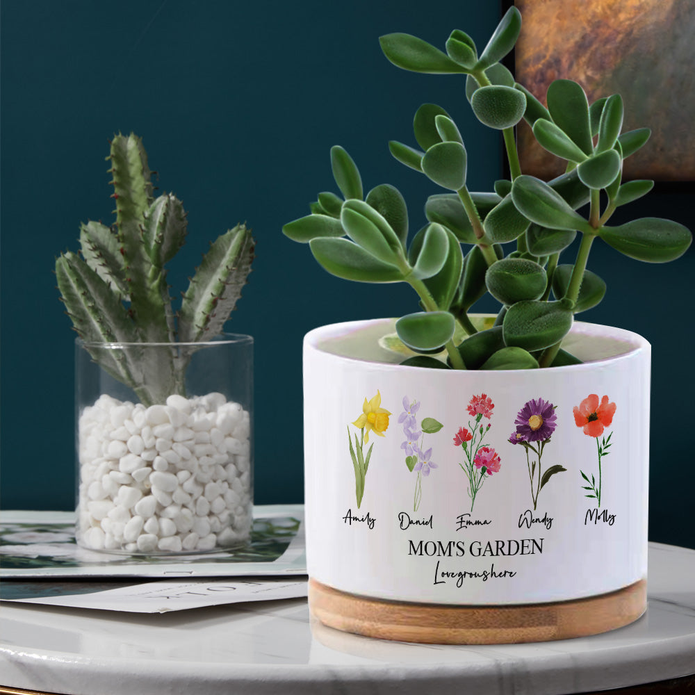 Custom Birth Flowers Planter Pot Personalized Name Ceramic Succulent Plant Pot