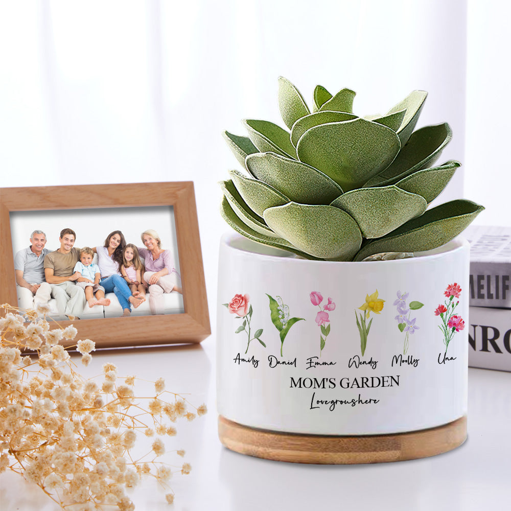 Custom Birth Flowers Planter Pot Personalized Name Ceramic Succulent Plant Pot