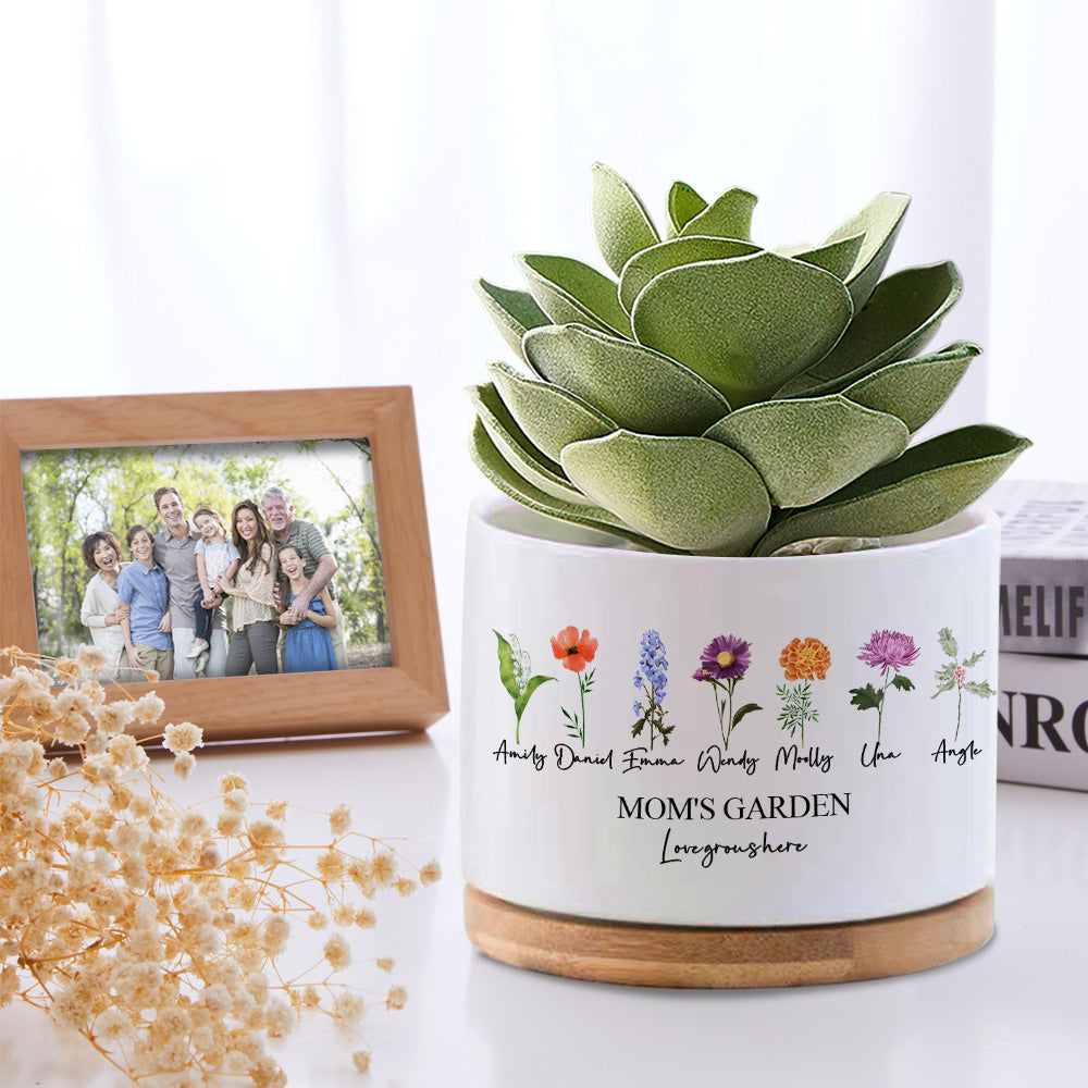 Custom Birth Flowers Planter Pot Personalized Name Ceramic Succulent Plant Pot