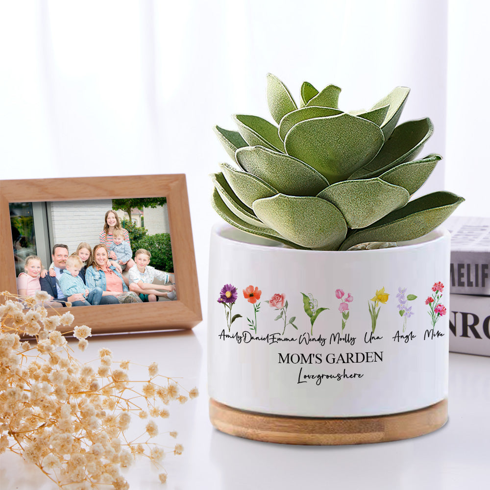 Custom Birth Flowers Planter Pot Personalized Name Ceramic Succulent Plant Pot