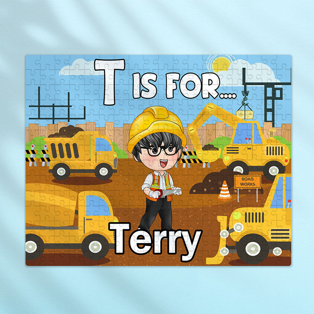 Personalized Construction Jigsaw Puzzle - Custom Puzzle Gift for Kids, Construction Birthday Party Gifts