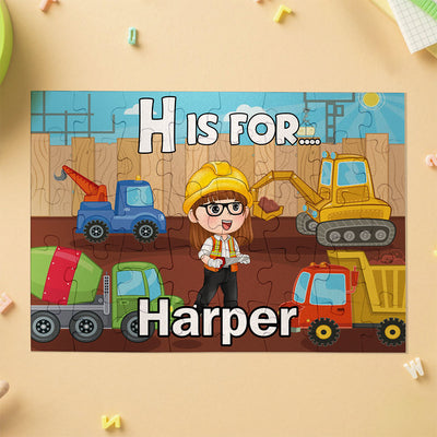 Personalized Construction Jigsaw Puzzle - Custom Puzzle Gift for Kids, Construction Birthday Party Gifts