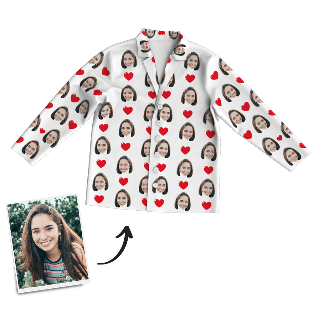 Custom Photo Long Sleeve Pajamas, Sleepwear, Nightwear - Heart