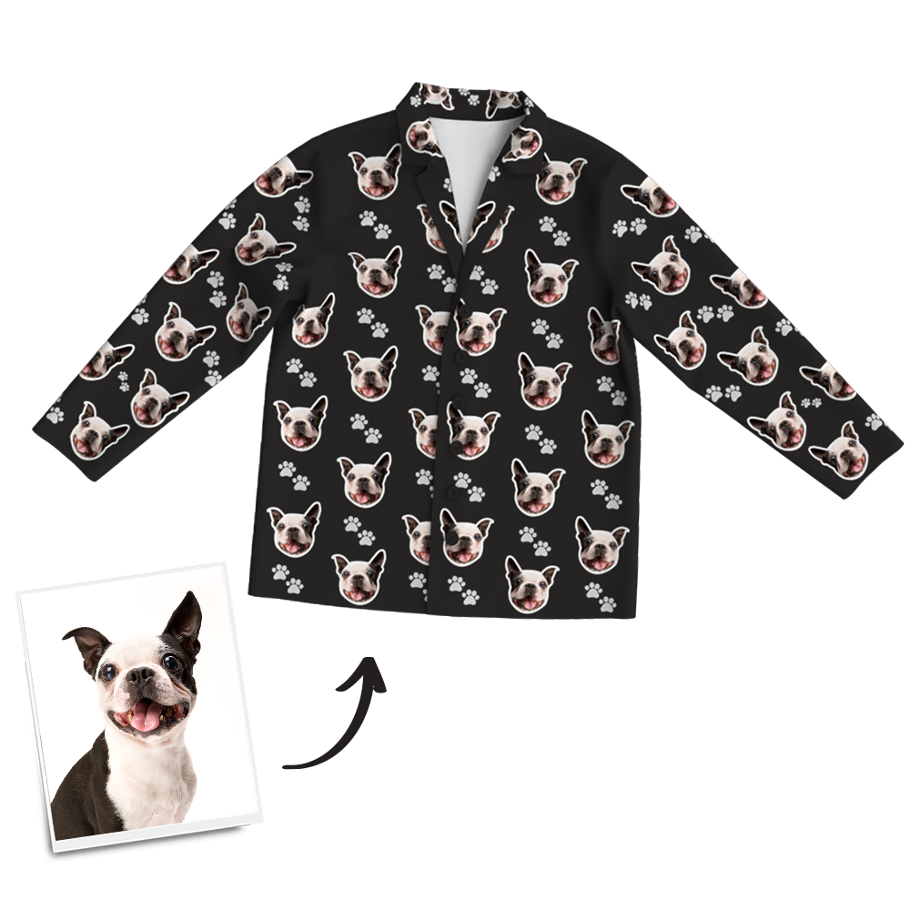 Custom Dog Photo Long Sleeve Pajamas, Sleepwear, Nightwear