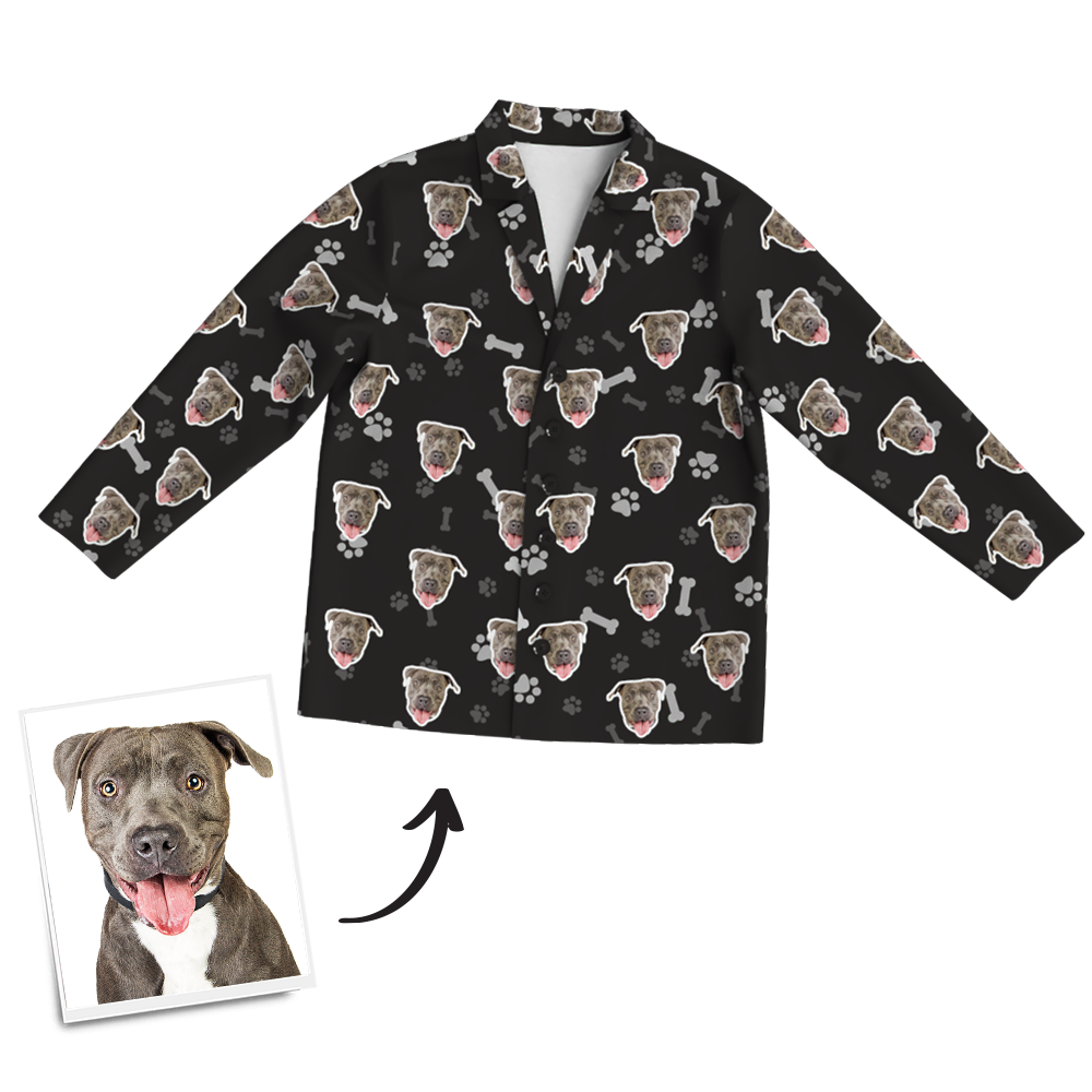 Custom Dog Photo Long Sleeve Pajamas, Sleepwear, Nightwear - Bone