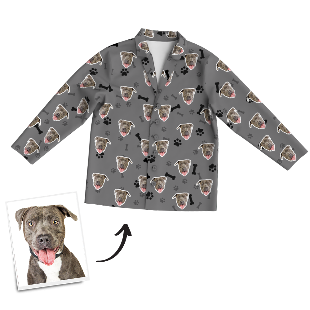 Custom Dog Photo Long Sleeve Pajamas, Sleepwear, Nightwear - Bone