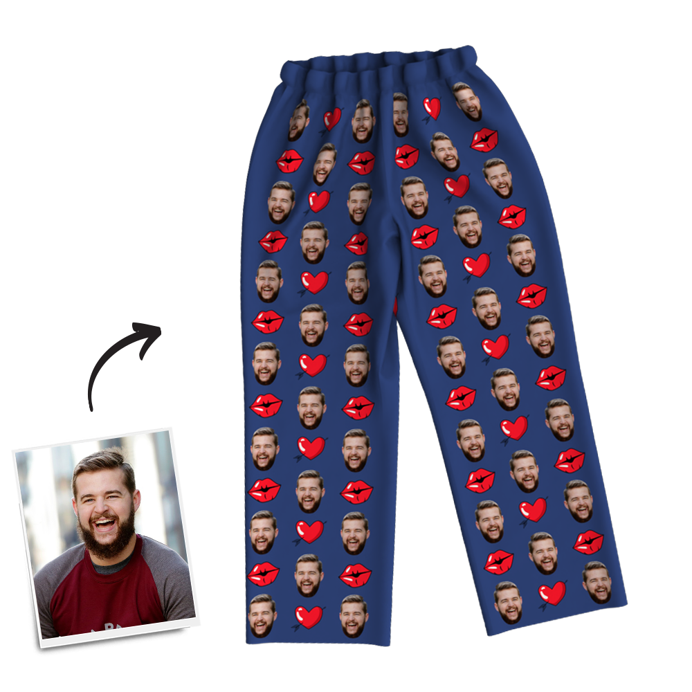 Custom Face Photo Pajama Pants, Sleepwear, Nightwear - Kiss