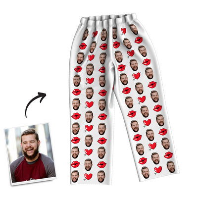 Custom Face Photo Pajama Pants, Sleepwear, Nightwear - Kiss - mysiliconefoodbag