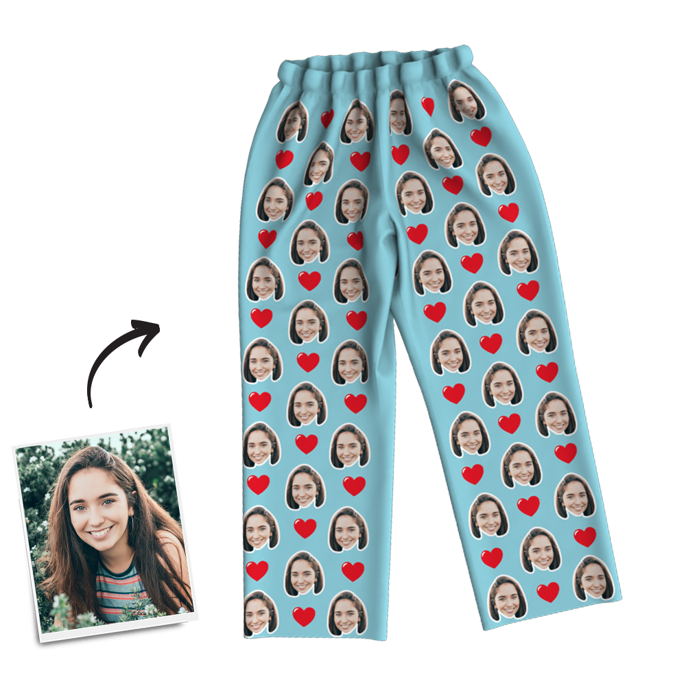 Custom Photo Long Sleeve Pajamas, Sleepwear, Nightwear - Heart