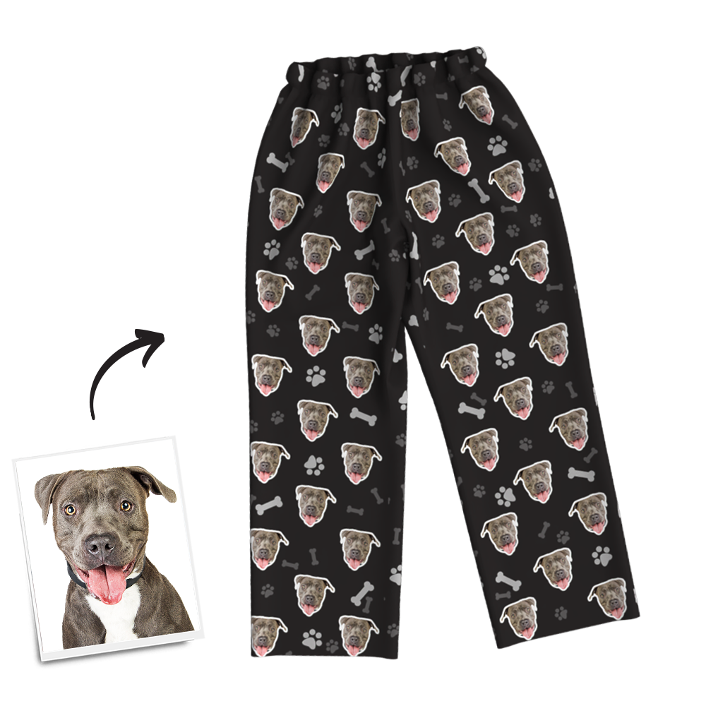 Custom Dog Photo Long Sleeve Pajamas, Sleepwear, Nightwear - Bone