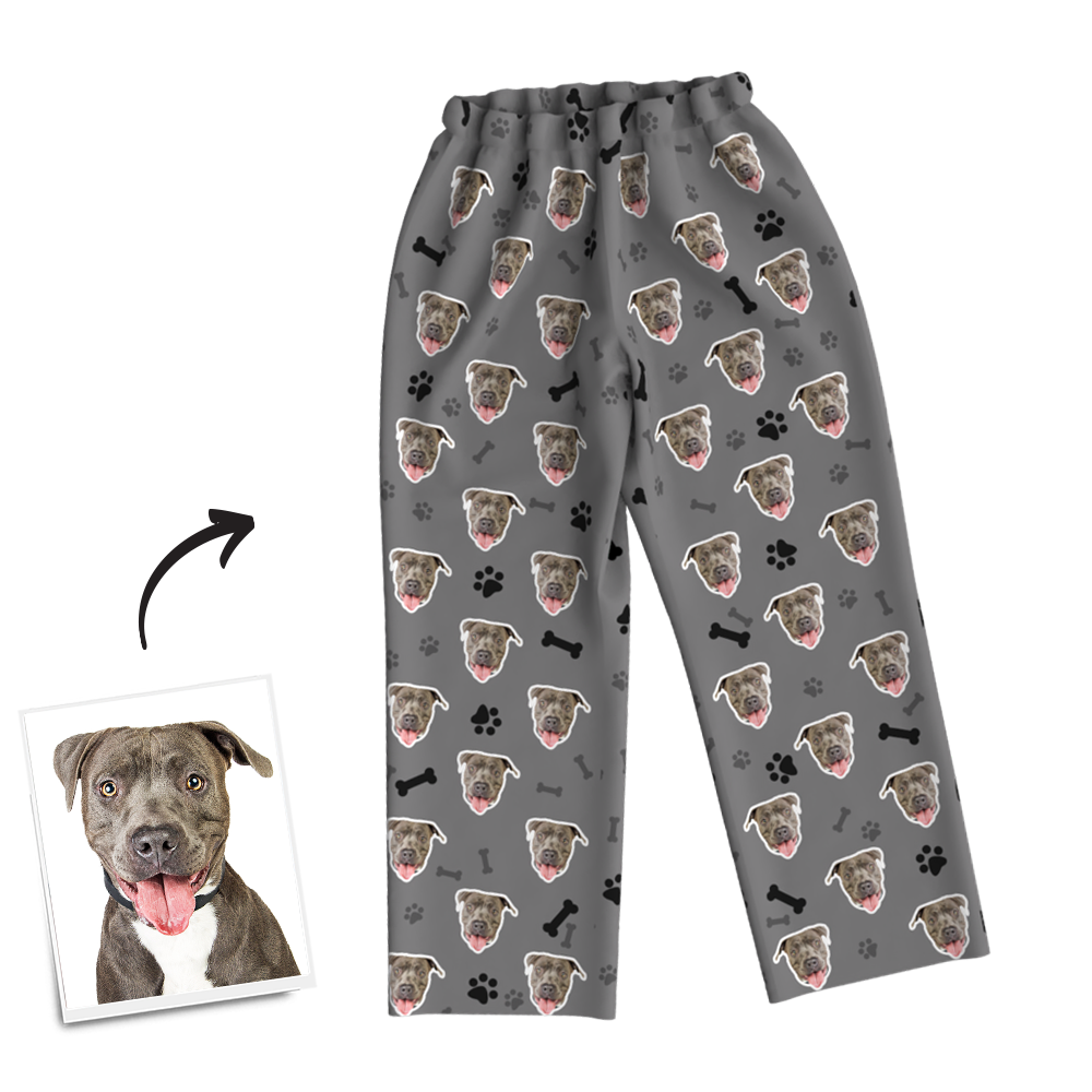 Custom Dog Photo Long Sleeve Pajamas, Sleepwear, Nightwear - Bone