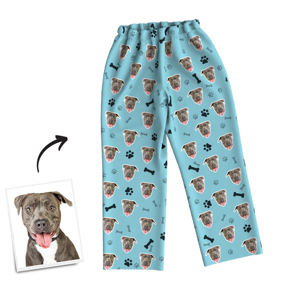 Custom Dog Photo Long Sleeve Pajamas, Sleepwear, Nightwear - Bone