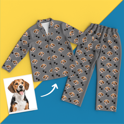 Custom Face Pajamas Long Sleeve Leisure Wear - Pet Footprint - mysiliconefoodbag