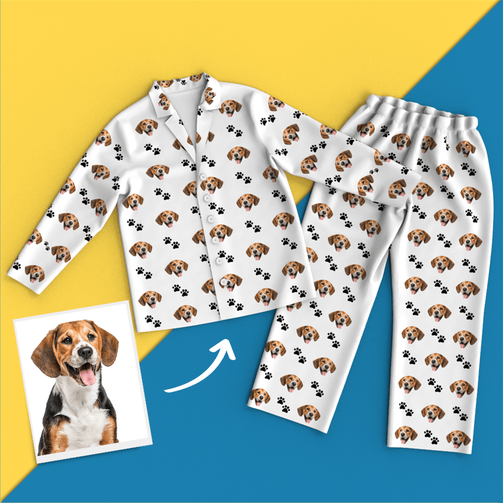 Custom Face Pet Footprint Long Sleeve Pajamas Leisure Wear