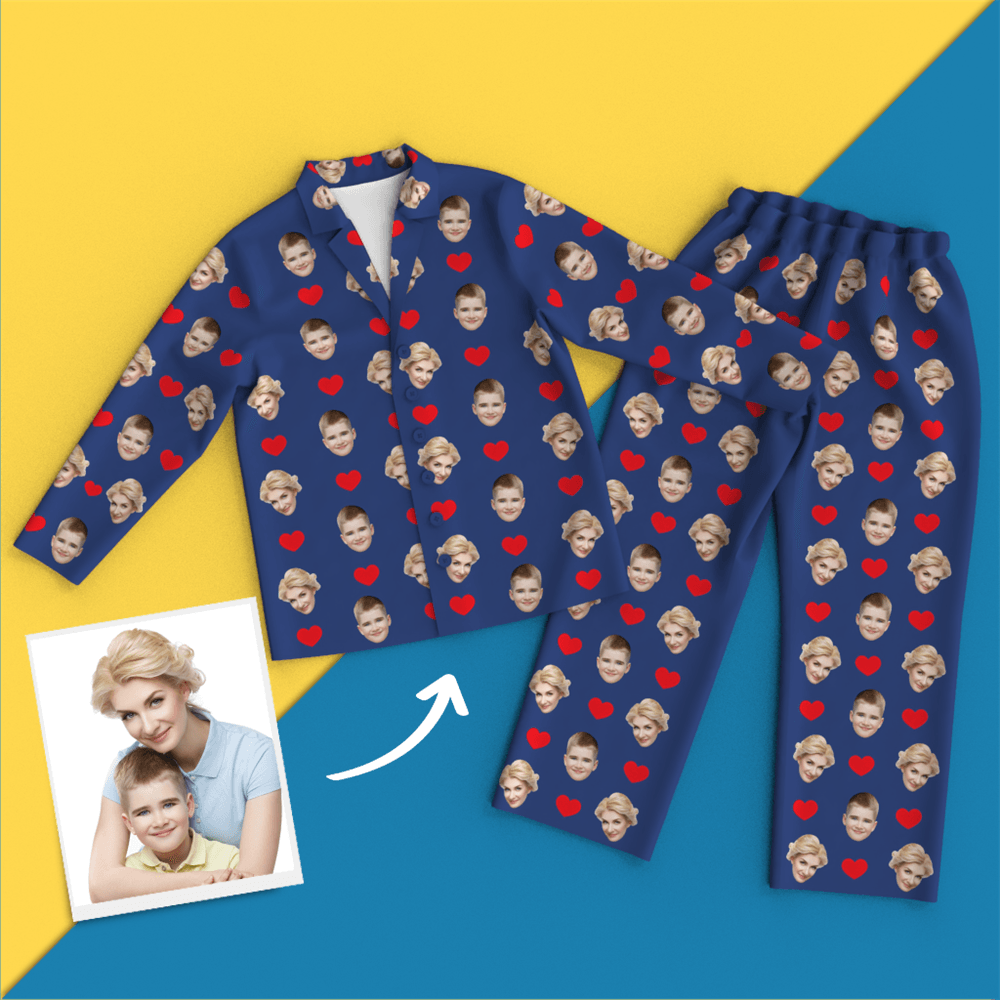 Custom Face Pajamas Long Sleeve Pajamas - Heart