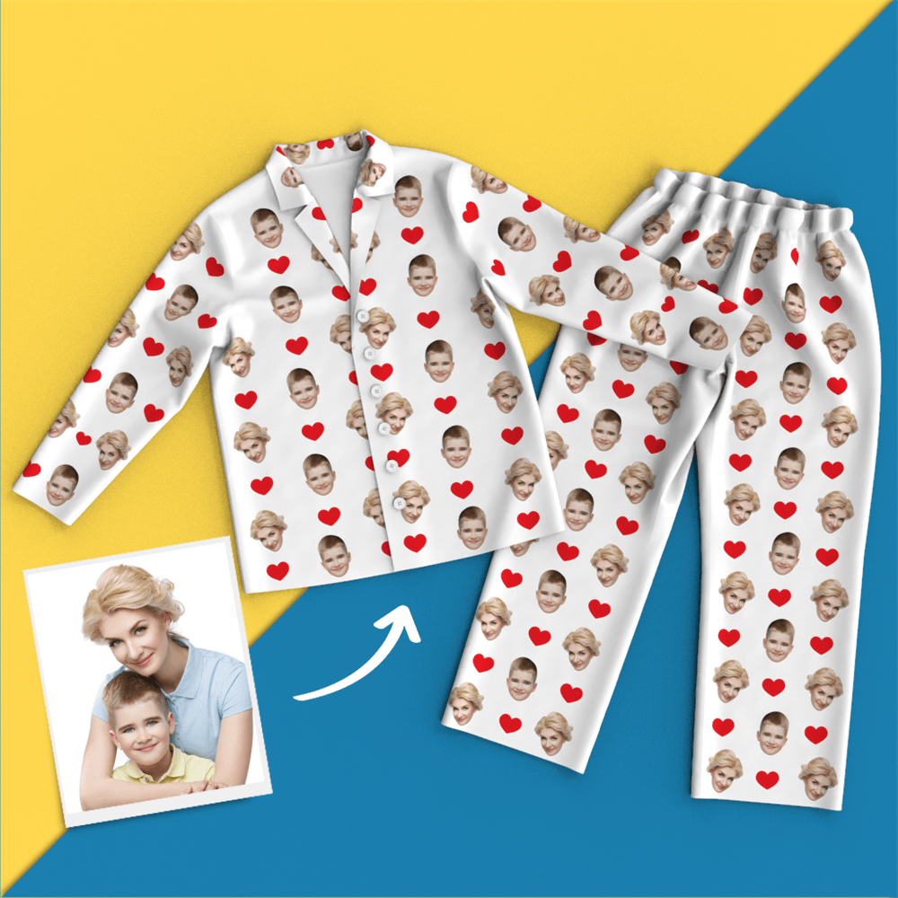 Custom Face Pajamas Long Sleeve Pajamas - Heart