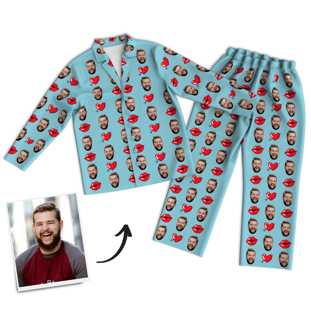 Custom Photo Long Sleeve Pajamas Sleepwear Nightwear - Kiss