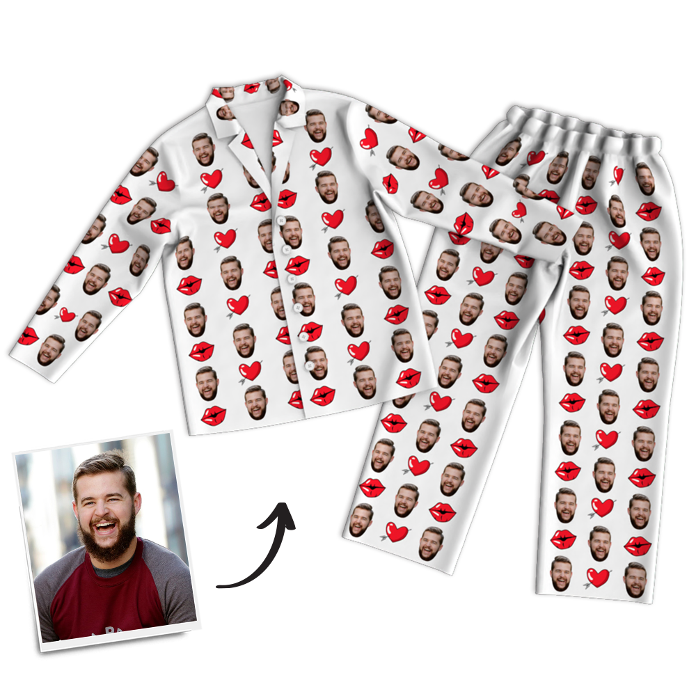 Custom Face Photo Pajama Pants, Sleepwear, Nightwear - Kiss