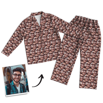 Custom Photo Face Mash Long Sleeve Pajamas, Sleepwear, Nightwear - mysiliconefoodbag