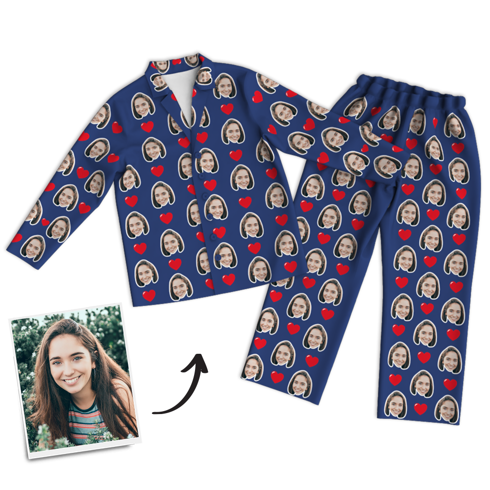 Custom Photo Long Sleeve Pajamas, Sleepwear, Nightwear - Heart