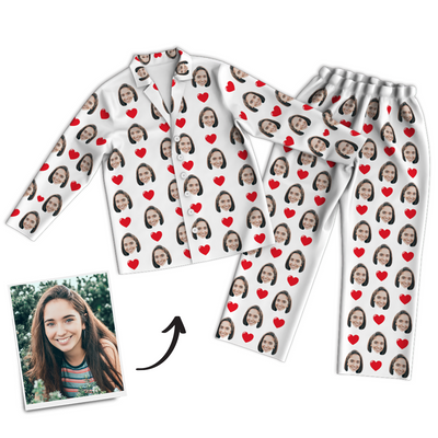 Custom Photo Long Sleeve Pajamas, Sleepwear, Nightwear - Heart - mysiliconefoodbag