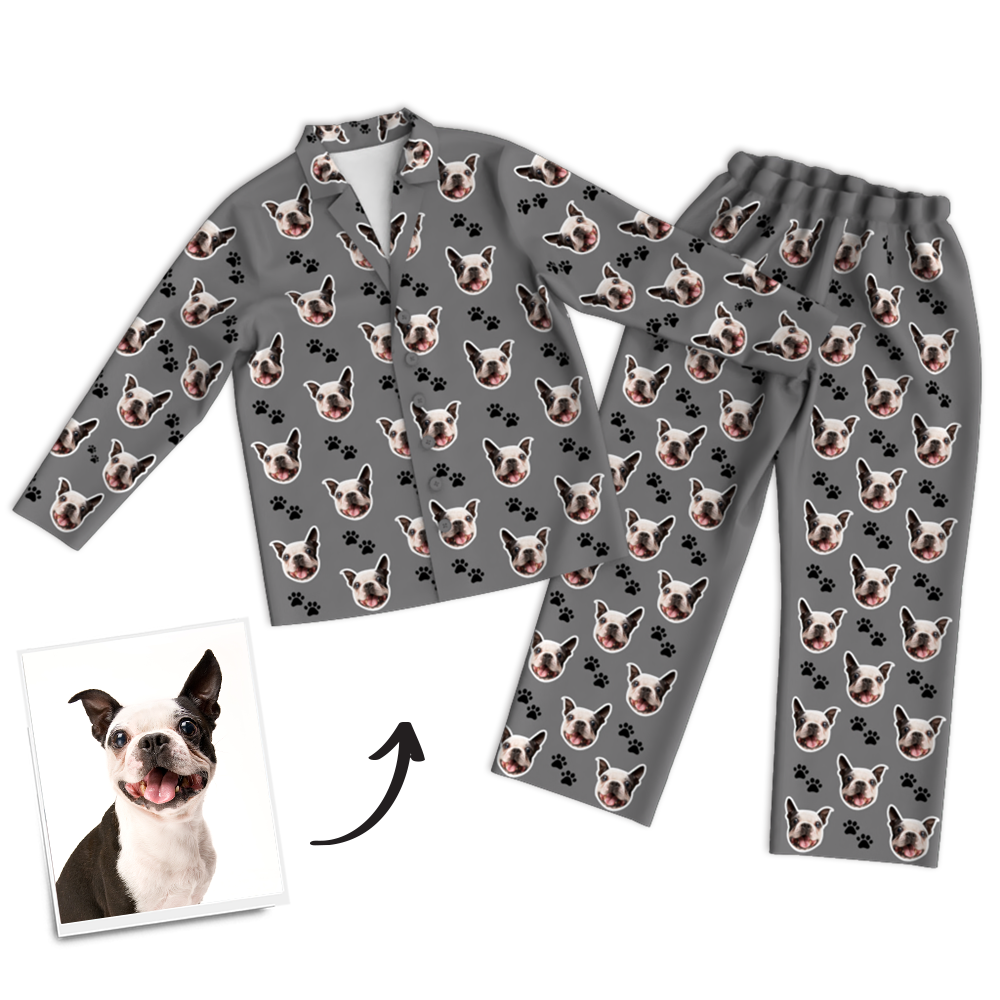 Custom Dog Photo Long Sleeve Pajamas, Sleepwear, Nightwear