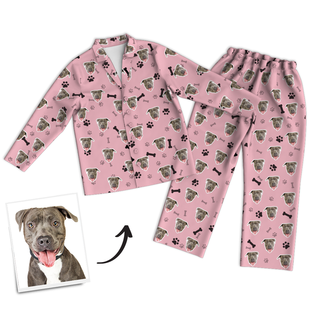 Custom Dog Photo Long Sleeve Pajamas, Sleepwear, Nightwear - Bone