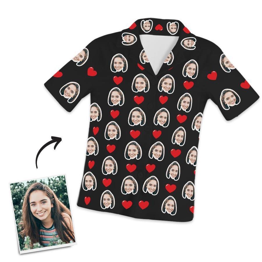 Custom Face Short Sleeved Pajamas With Hearts - Unique Pajamas Gifts For Mom