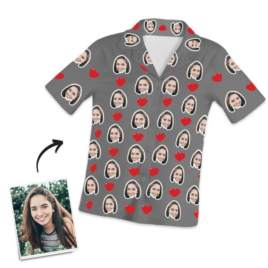 Customized Photo Face Short Sleeved Pajamas - Hearts