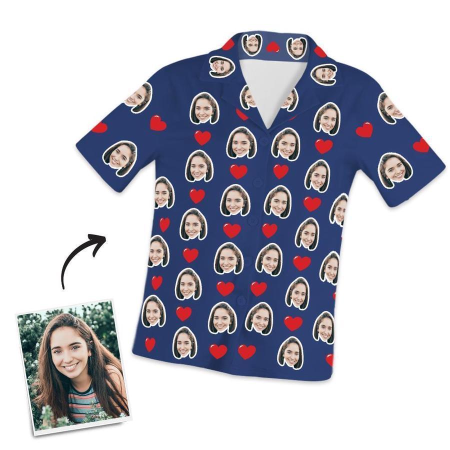 Custom Face Short Sleeved Pajamas With Hearts - Unique Pajamas Gifts For Mom