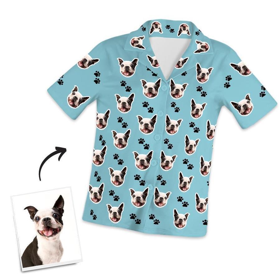 Custom Dog Face And Footprints Pajamas Personalised Photo Short Pajamas