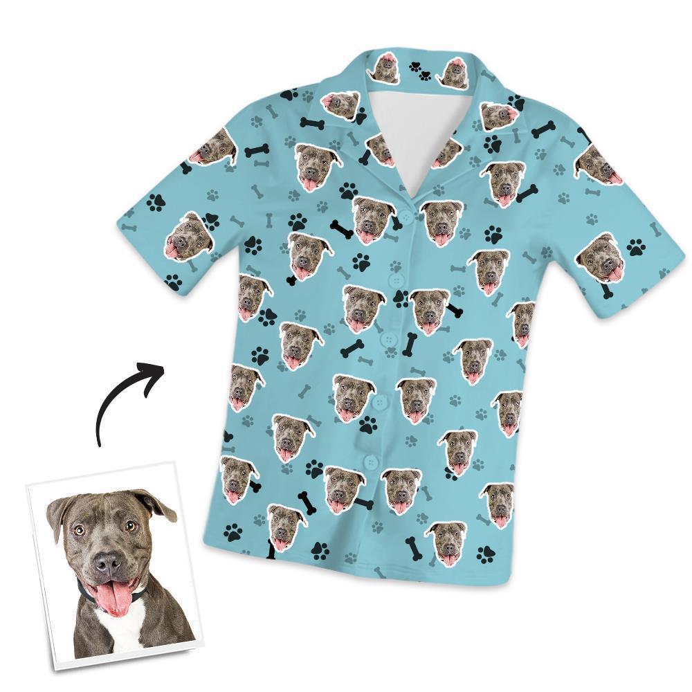 Christmas Gifts Custom Pajamas with Dog Face Bones And Footprints Short Sleeved Pajamas